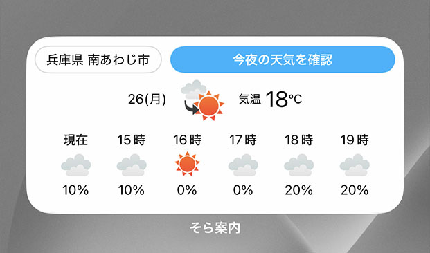 iOS版そら案内、時間別降水確率ウィジェット（メディウムサイズ）