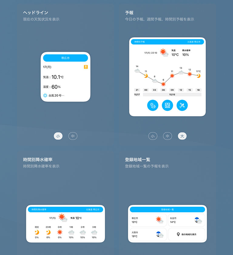 そら案内macOS版：ウィジェットの種類一覧